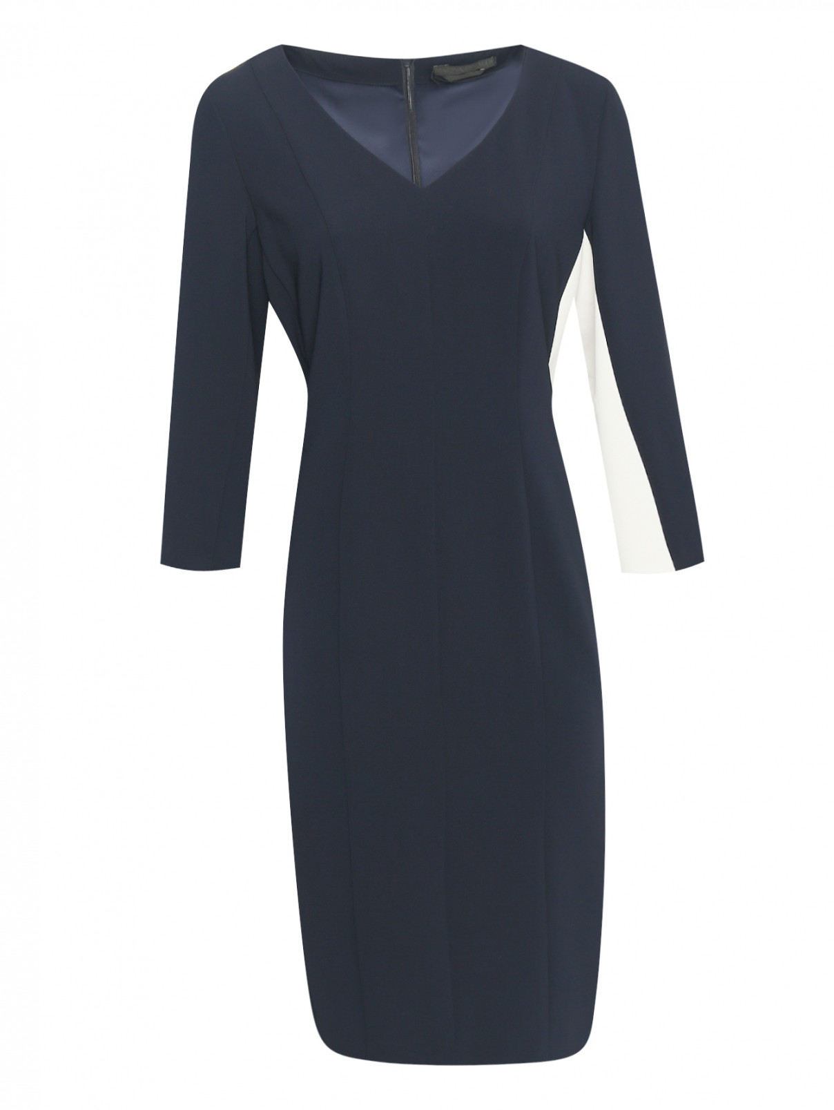 Платье-футляр с контрастной отделкой Marina Rinaldi  –  Общий вид  – Цвет:  Синий