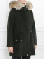Пальто из шерсти с  капюшоном и отделкой из меха енота BOSCO  –  Модель Верх-Низ