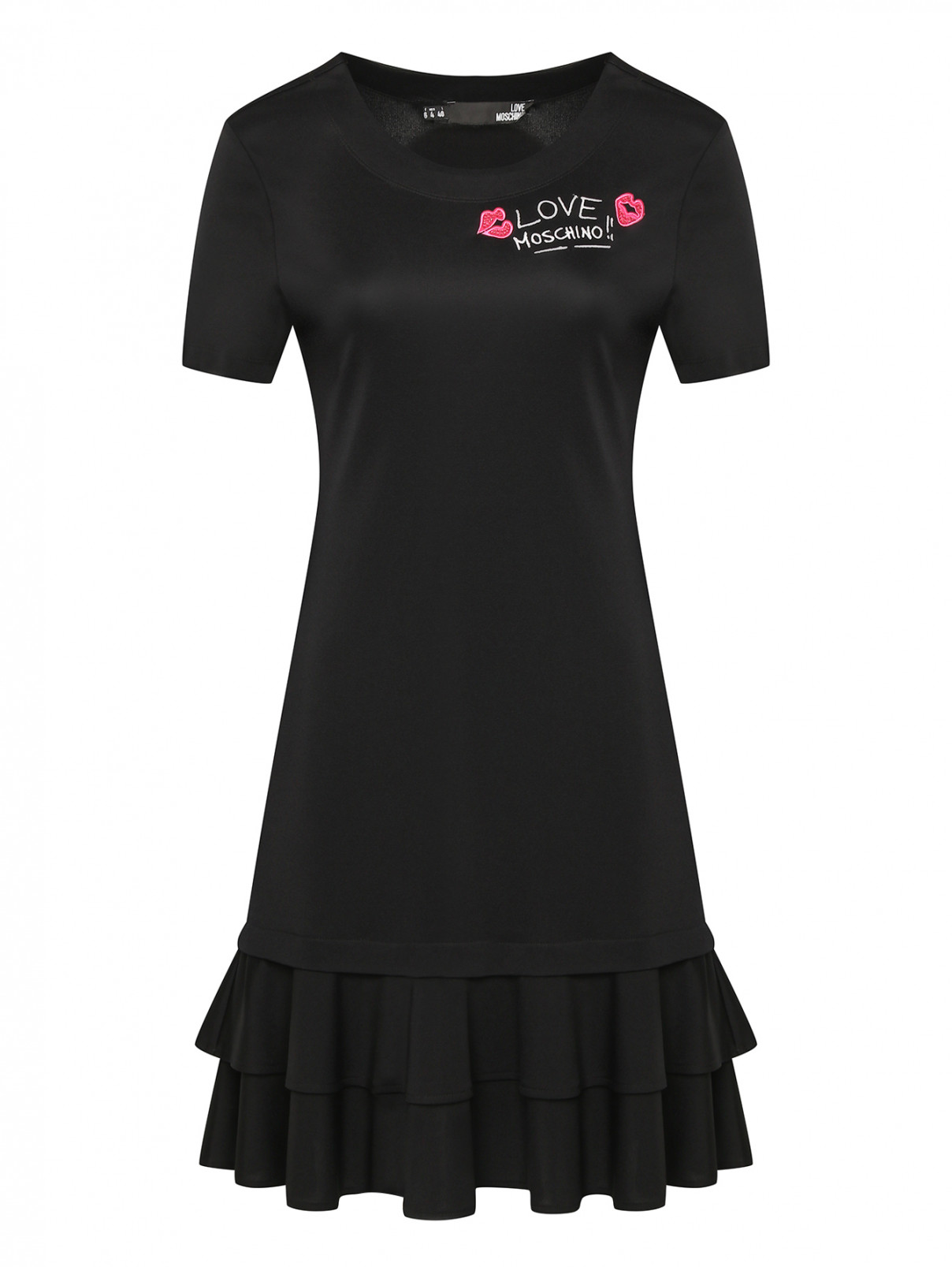 Трикотажное платье с вышивкой Love Moschino  –  Общий вид  – Цвет:  Черный