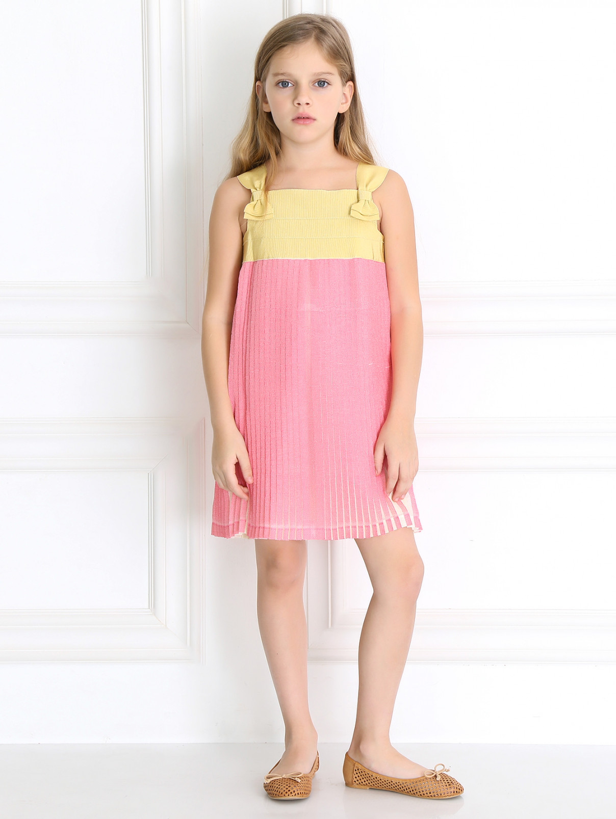 Платье с плиссировкой и декоративными бантами MiMiSol  –  Модель Общий вид  – Цвет:  Розовый