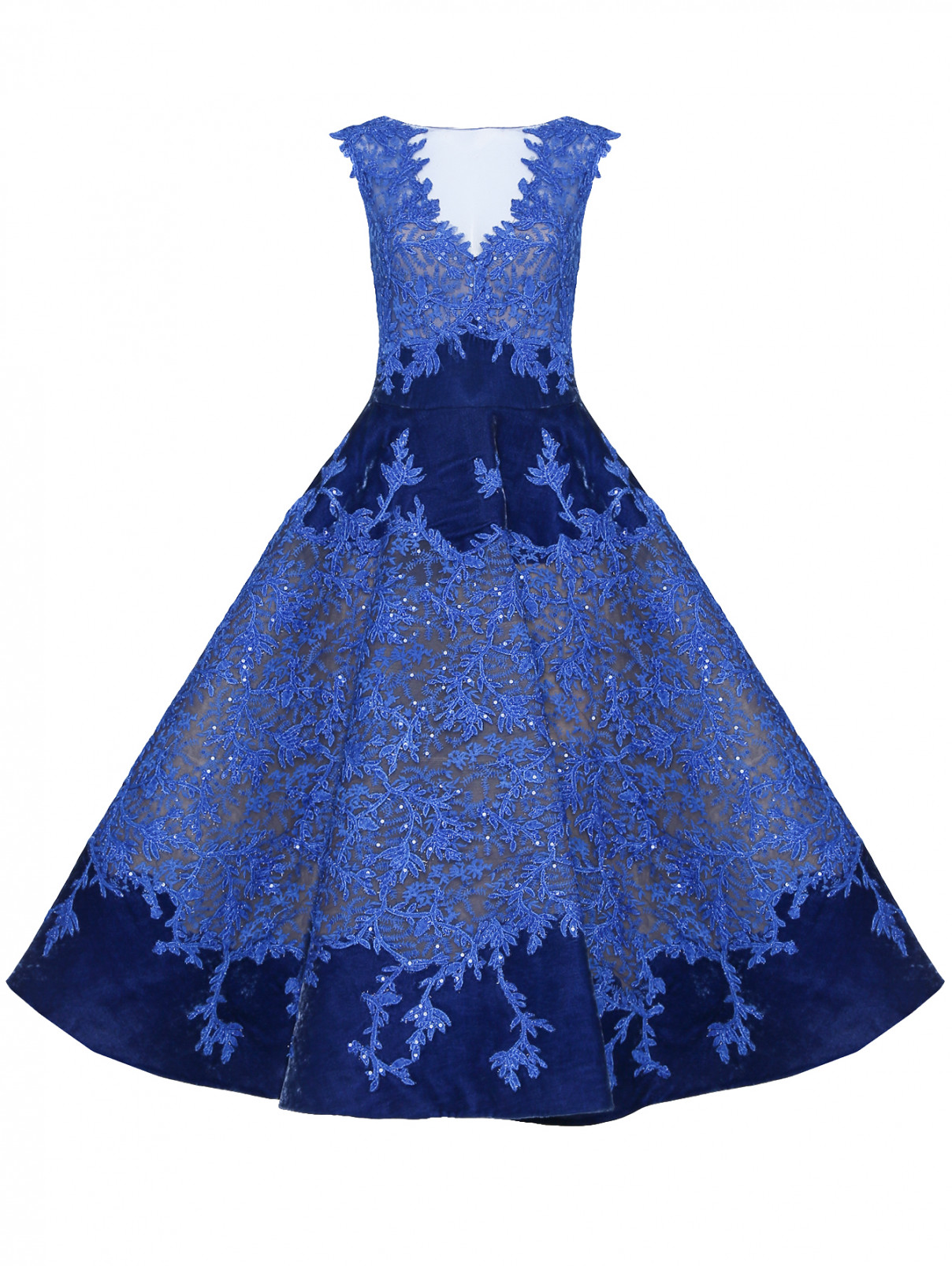 Платье-миди с декоративной вышивкой Tony Ward  –  Общий вид  – Цвет:  Синий