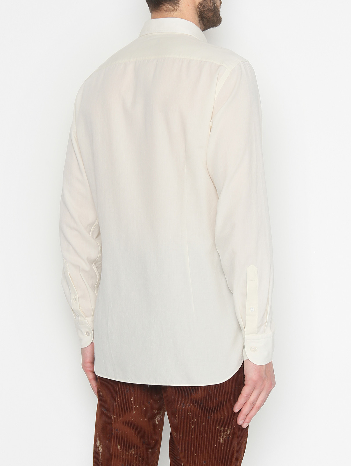 Однотонная рубашка из хлопка и шерсти LARDINI  –  МодельВерхНиз1  – Цвет:  Бежевый