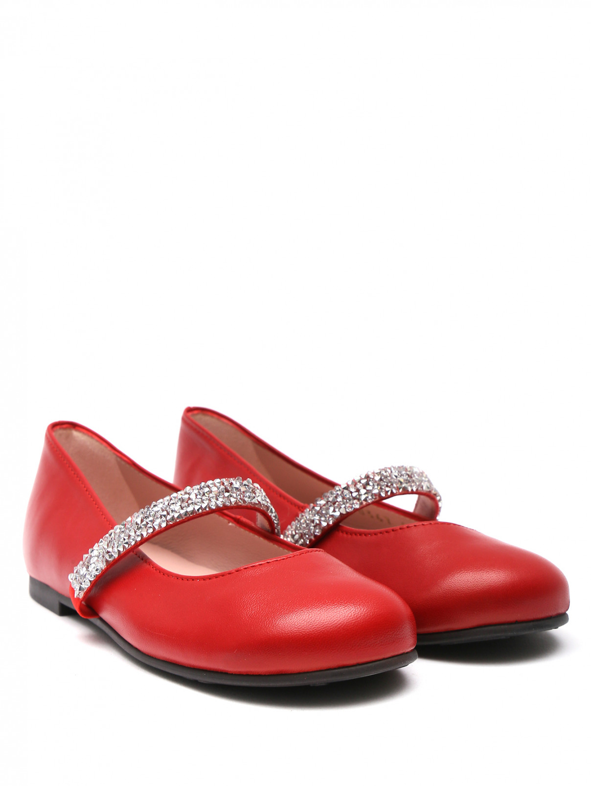 Туфли из кожи, декорированные стразами Pretty Ballerinas  –  Общий вид  – Цвет:  Красный