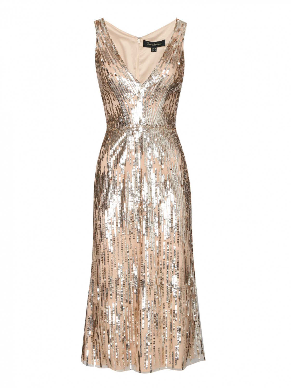 Платье в пайетках, декорированное кристаллами Jenny Packham  –  Общий вид  – Цвет:  Золотой