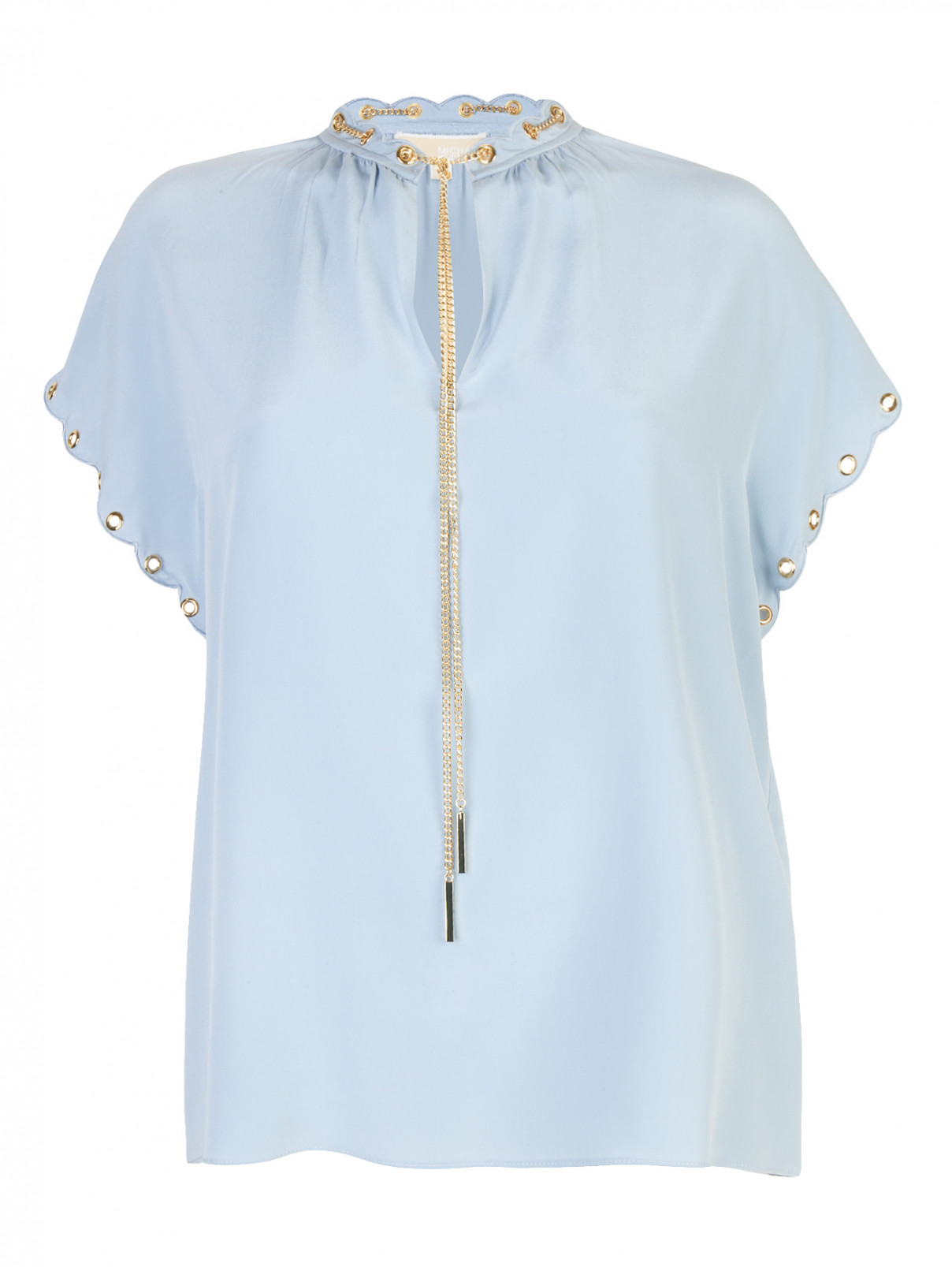 Блуза из шелка свободного кроя с декоративной отделкой Michael by Michael Kors  –  Общий вид  – Цвет:  Синий