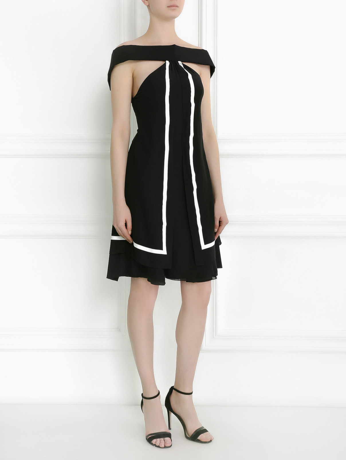 Платье-мини с контрастной отделкой Emporio Armani  –  Модель Общий вид  – Цвет:  Черный