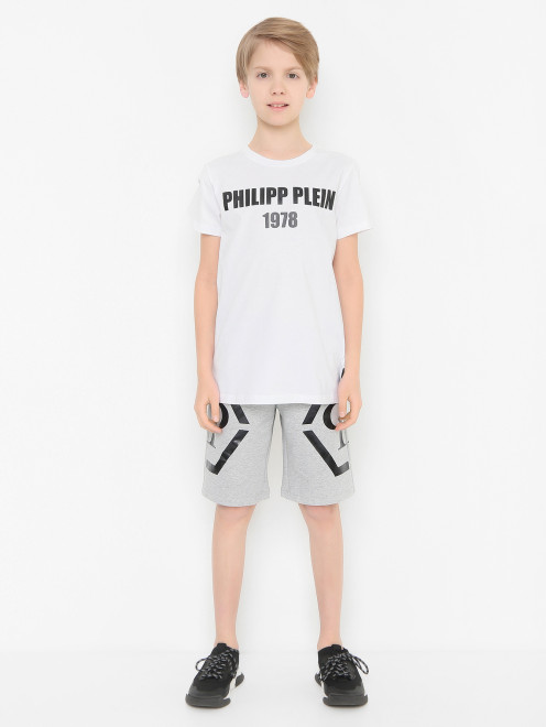 Хлопковые шорты с принтом Philipp Plein - МодельОбщийВид