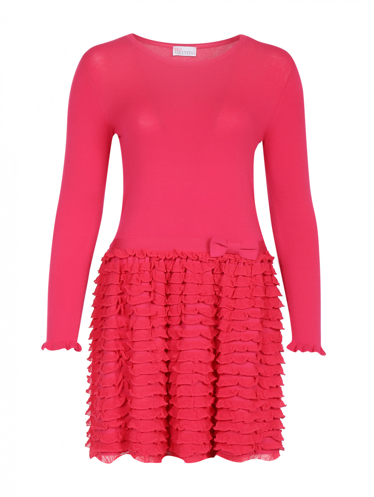 Трикотажное платье с оборками Red Valentino  –  Общий вид  – Цвет:  Розовый
