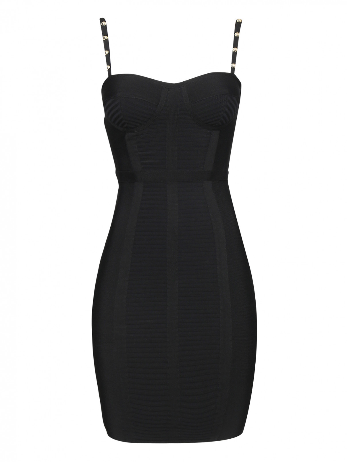 Бандажное платье на бретелях Guess  –  Общий вид  – Цвет:  Черный