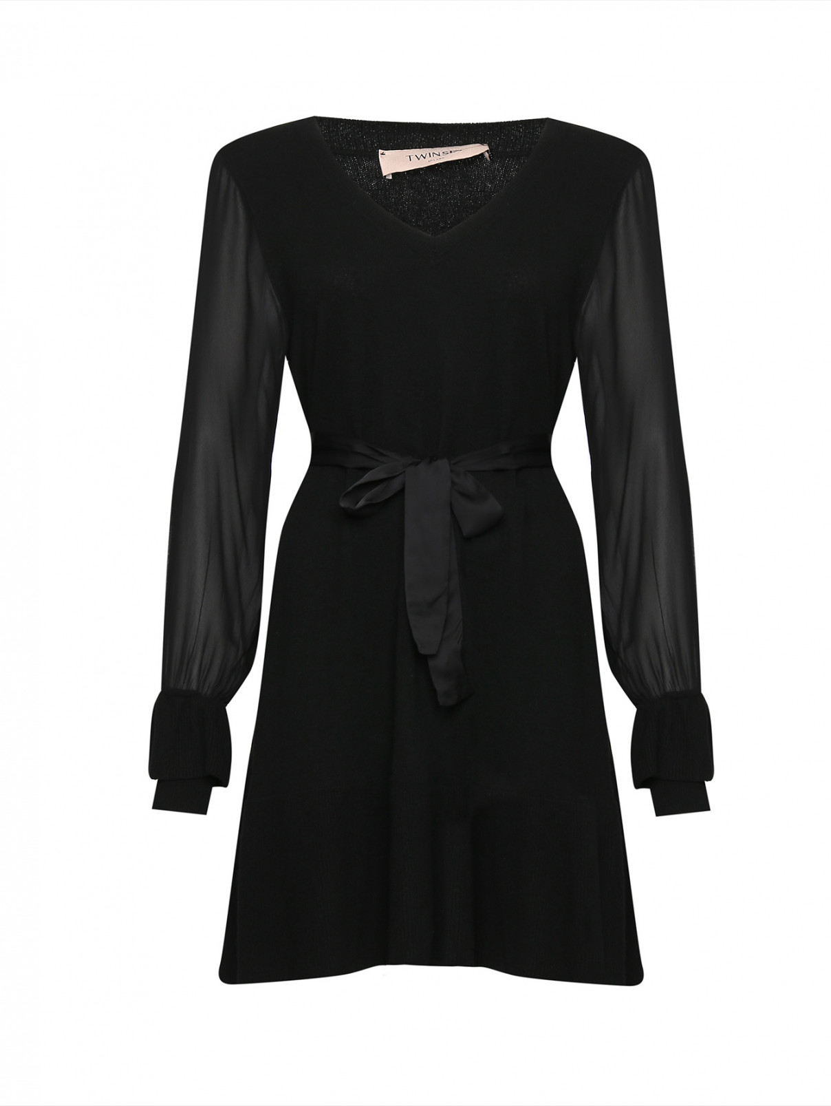 Платье-мини из смешанной шерсти с прозрачными рукавами TWINSET  –  Общий вид