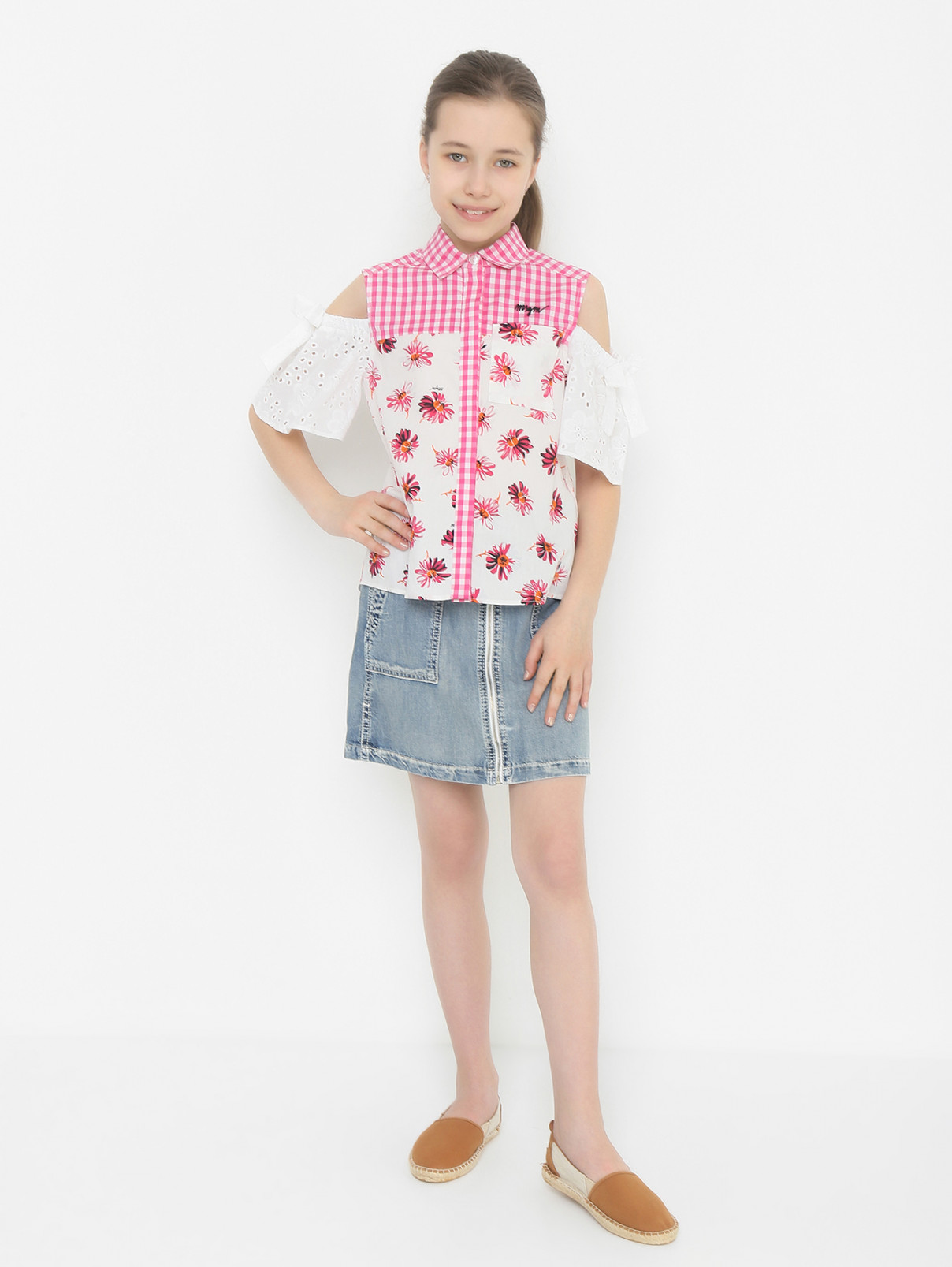 Блуза из хлопка с нагрудным карманом MSGM  –  МодельОбщийВид  – Цвет:  Узор