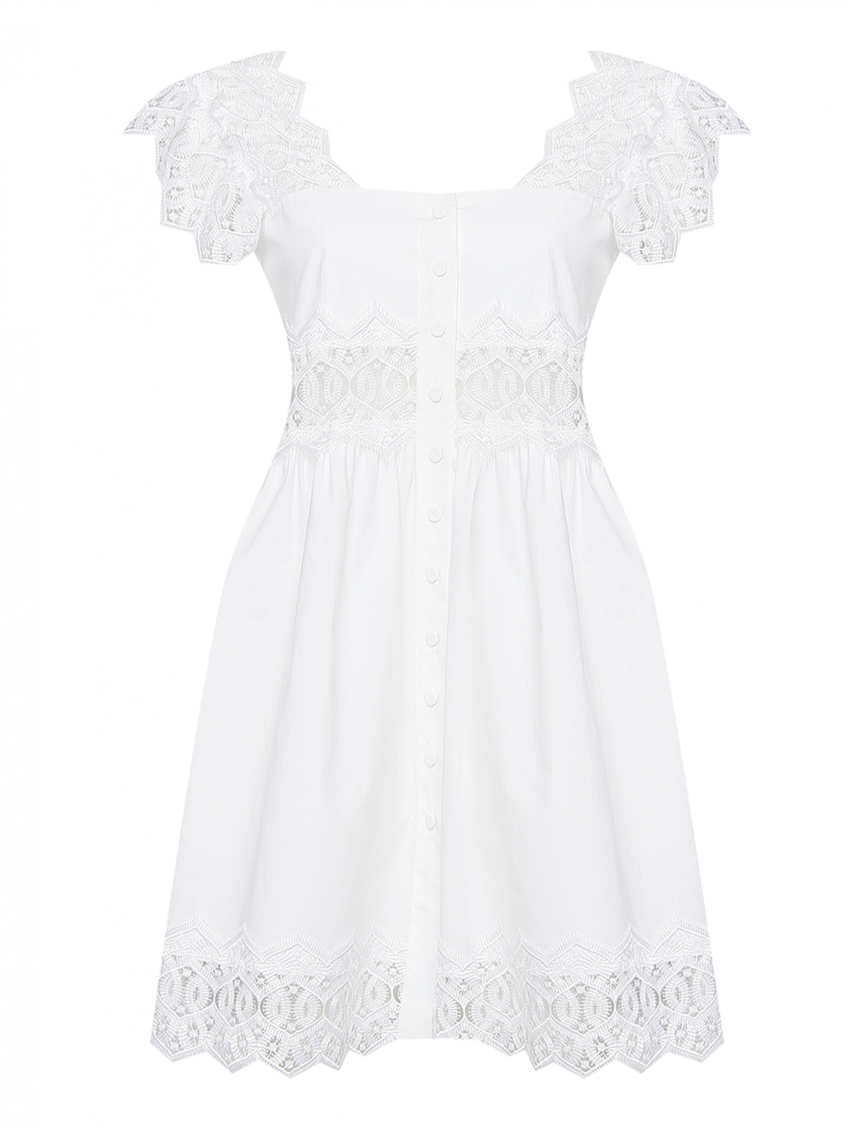 Платье из хлопка с кружевными вставками Alberta Ferretti  –  Общий вид  – Цвет:  Белый