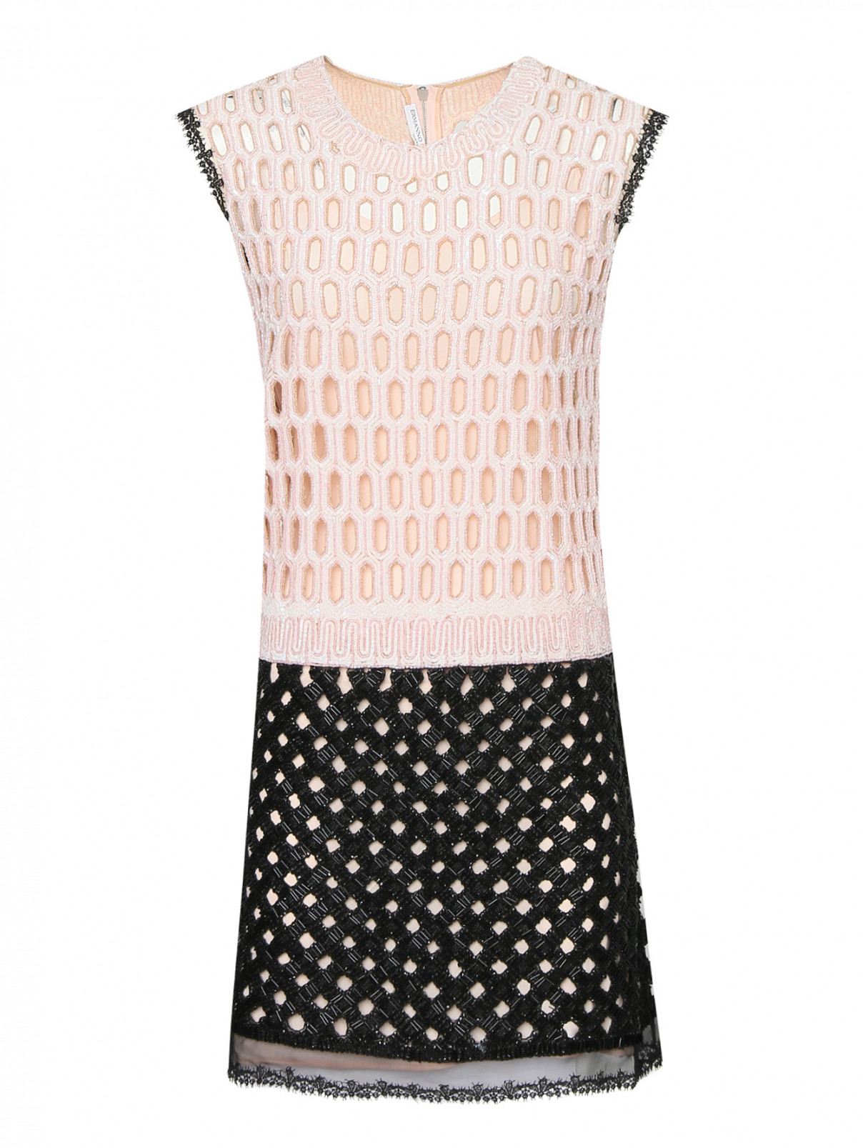 Платье-мини с вышивкой, декорированное бисером Ermanno Scervino  –  Общий вид  – Цвет:  Мультиколор