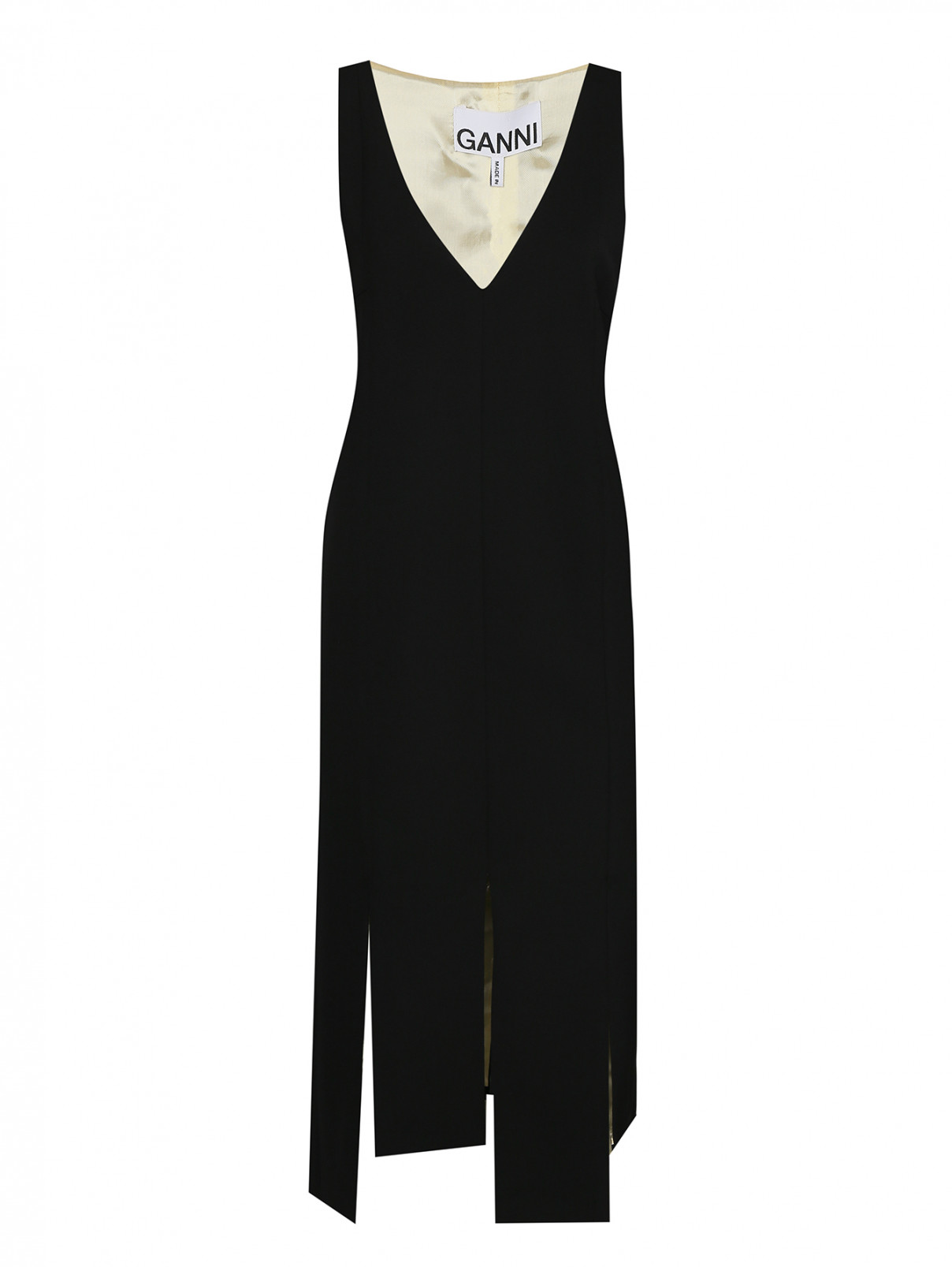 Платье-миди с разрезами Ganni  –  Общий вид  – Цвет:  Черный