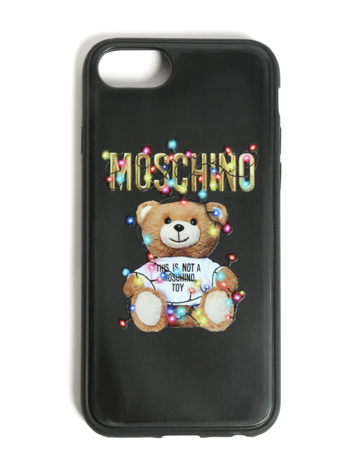 Чехол для IPhone 8 с узором Moschino  –  Общий вид  – Цвет:  Черный