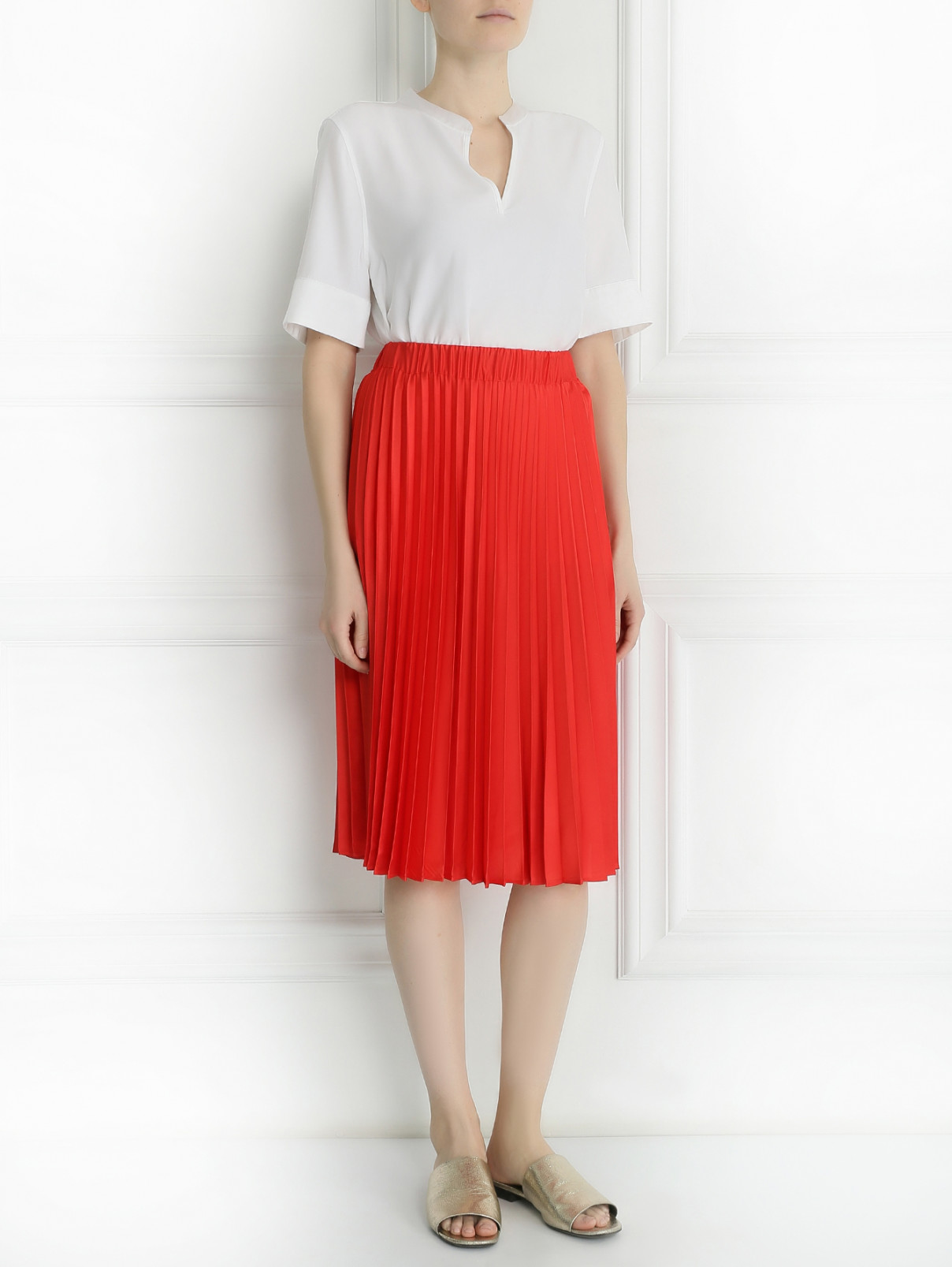 Плиссированная юбка-миди P.A.R.O.S.H.  –  Модель Общий вид  – Цвет:  Красный