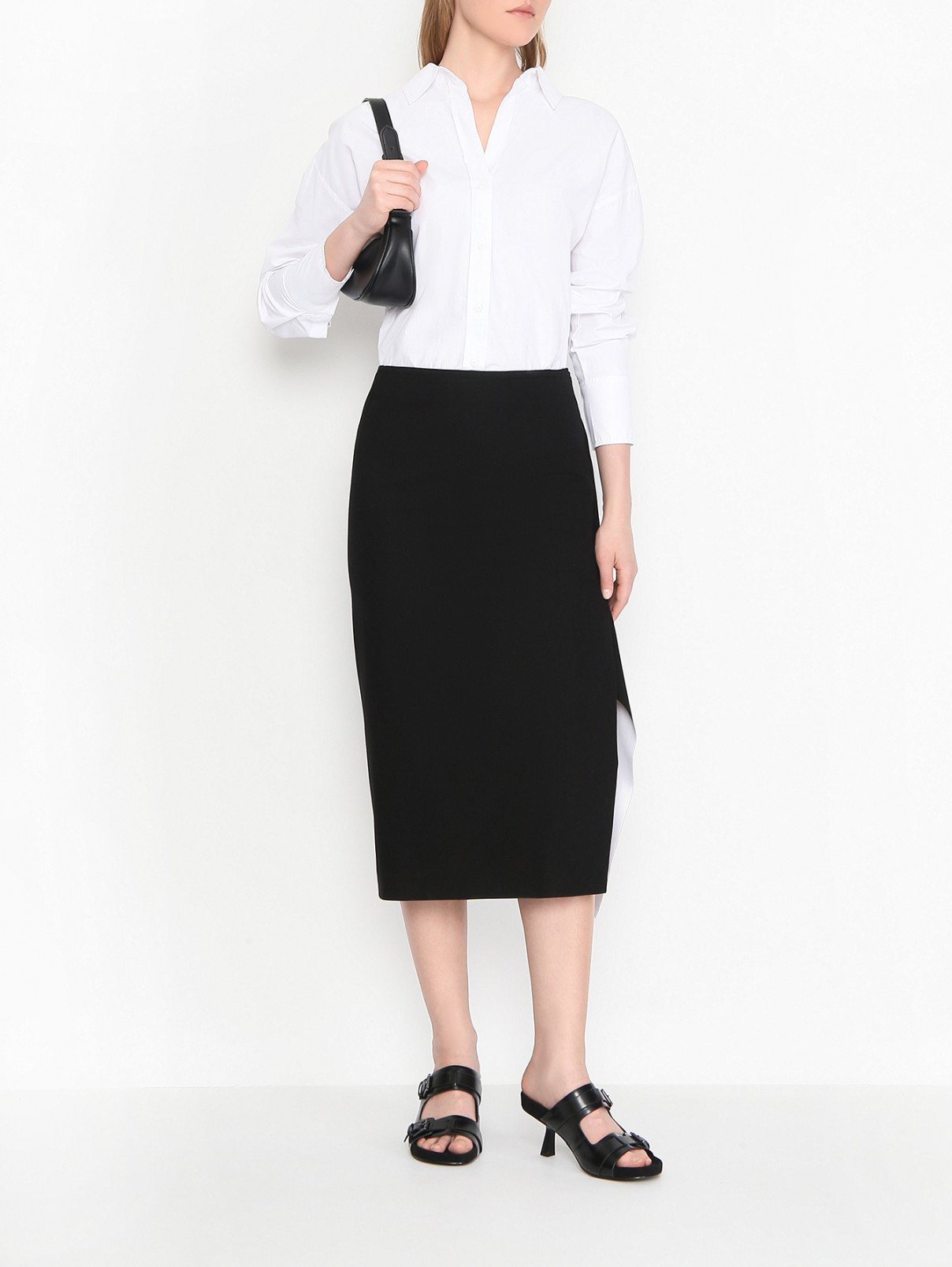 Юбка из хлопка с разрезом Sportmax  –  МодельОбщийВид  – Цвет:  Черный