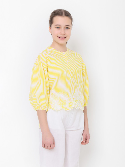 Блуза в полоску с шитьем Ermanno Scervino Junior - МодельВерхНиз