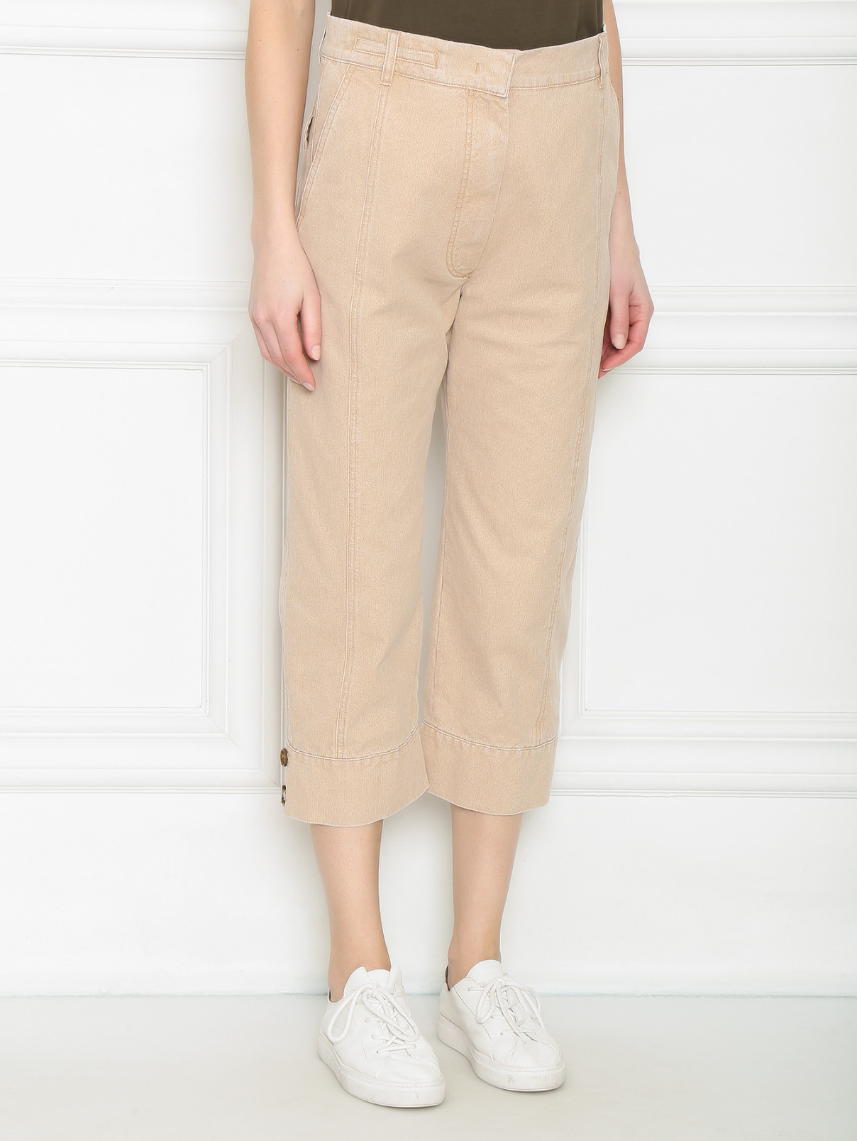 Брюки укороченные из хлопка Sportmax  –  МодельВерхНиз  – Цвет:  Бежевый