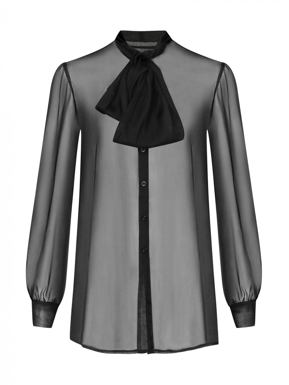 Блуза из шелка с бантом Ombra  –  Общий вид  – Цвет:  Черный