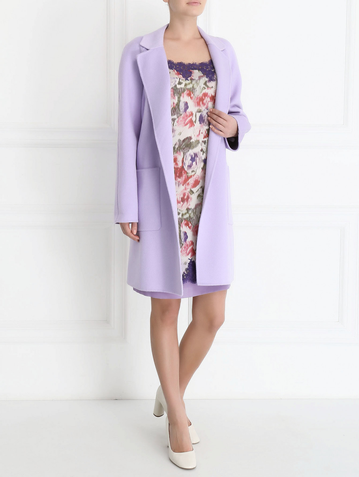 Пальто из шерсти и ангоры с накладными карманами Michael Kors  –  Модель Общий вид  – Цвет:  Фиолетовый
