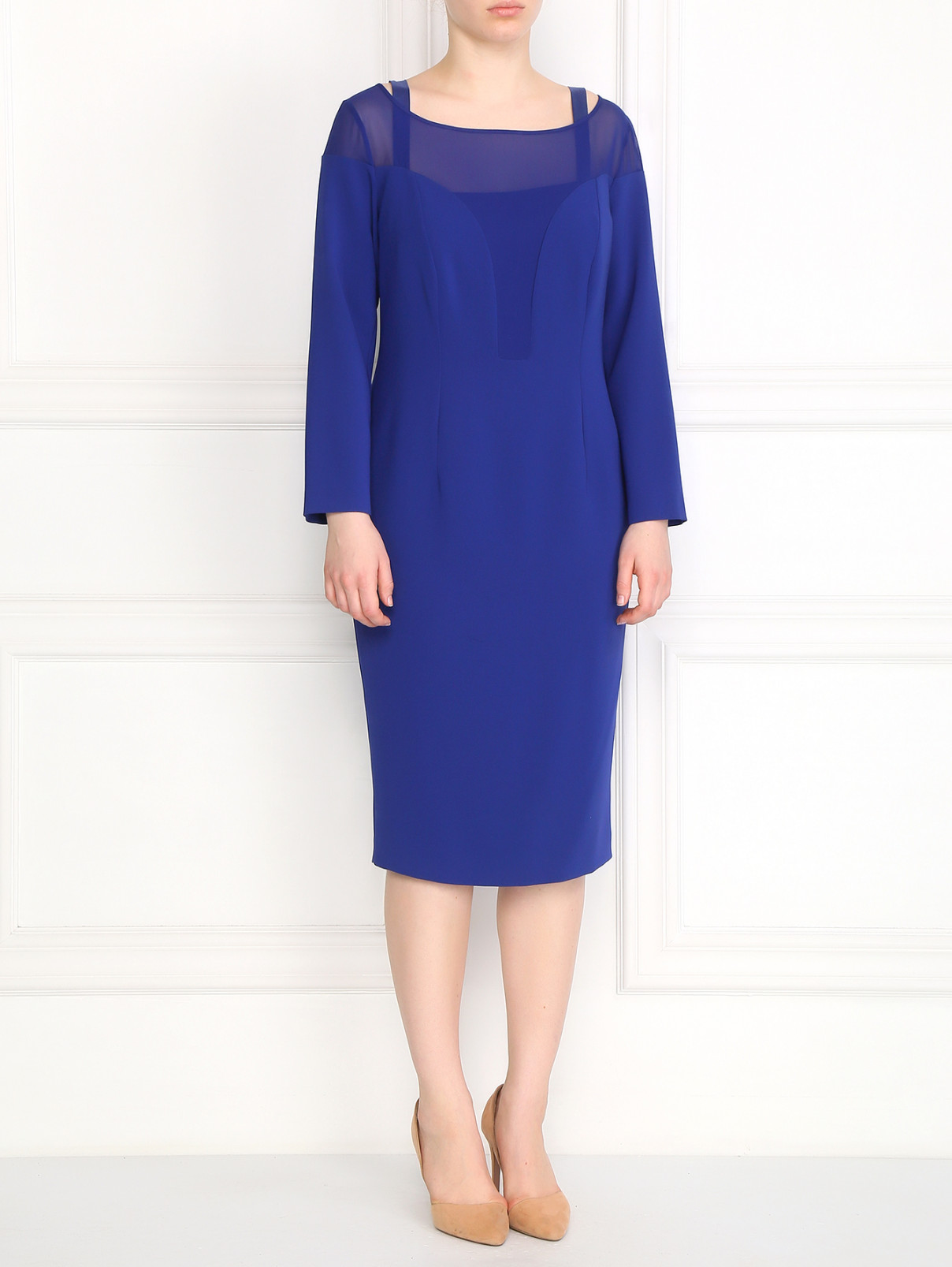 Платье-футляр с прозрачной вставкой Marina Rinaldi  –  Модель Общий вид  – Цвет:  Синий