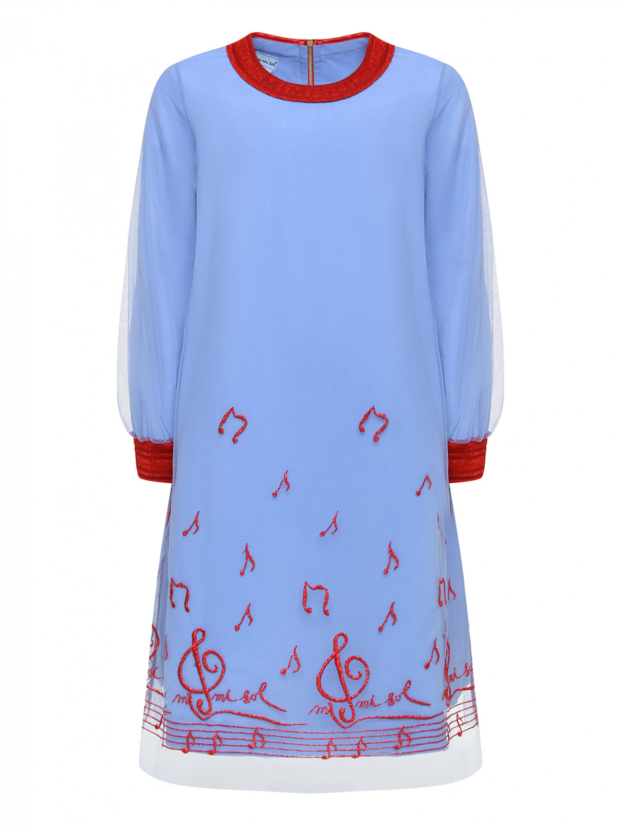 Платье из двойной ткани с вышивкой MiMiSol  –  Общий вид  – Цвет:  Синий