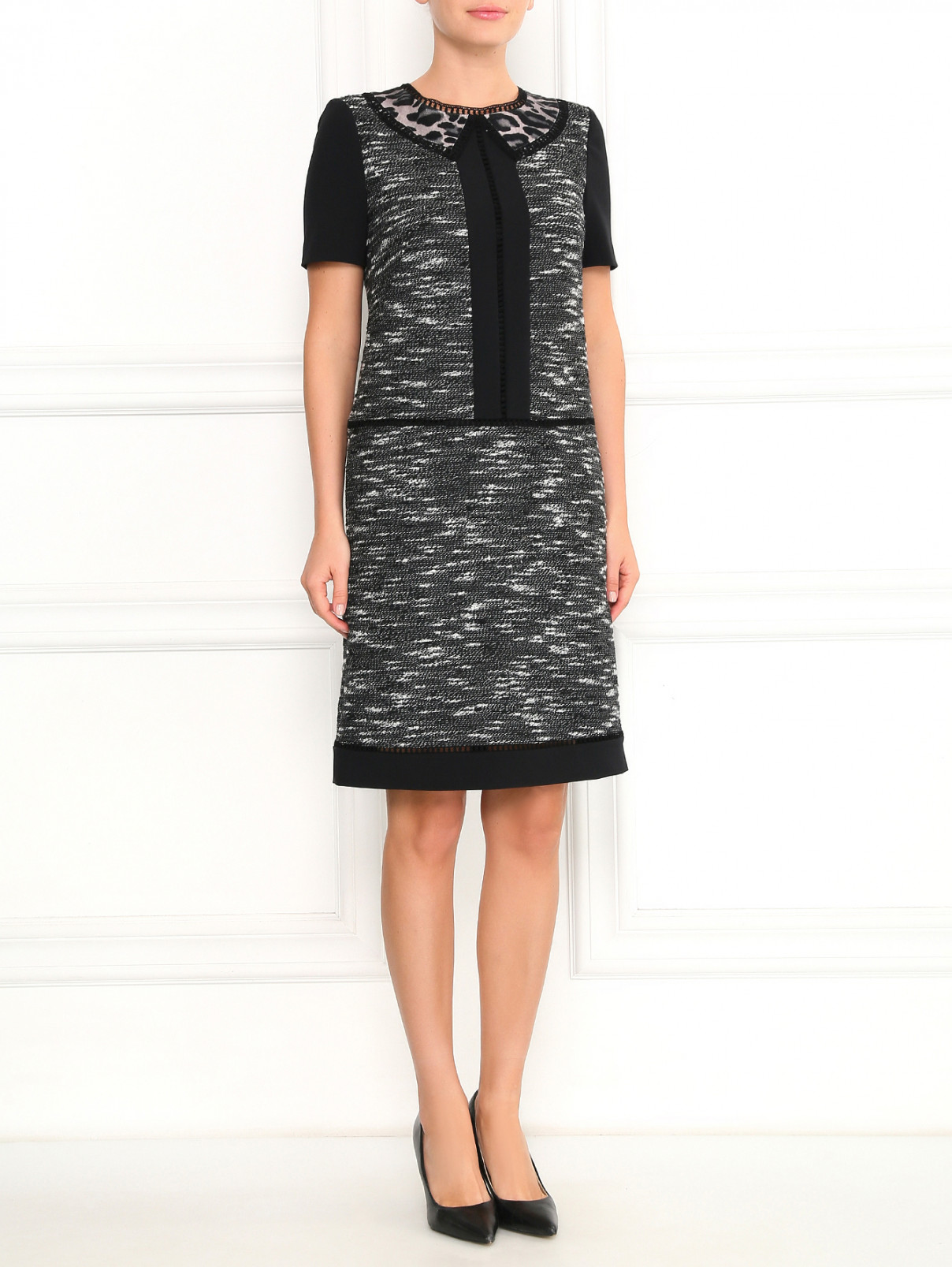 Платье-мини из шерсти с короткими рукавами Alberta Ferretti  –  Модель Общий вид  – Цвет:  Серый