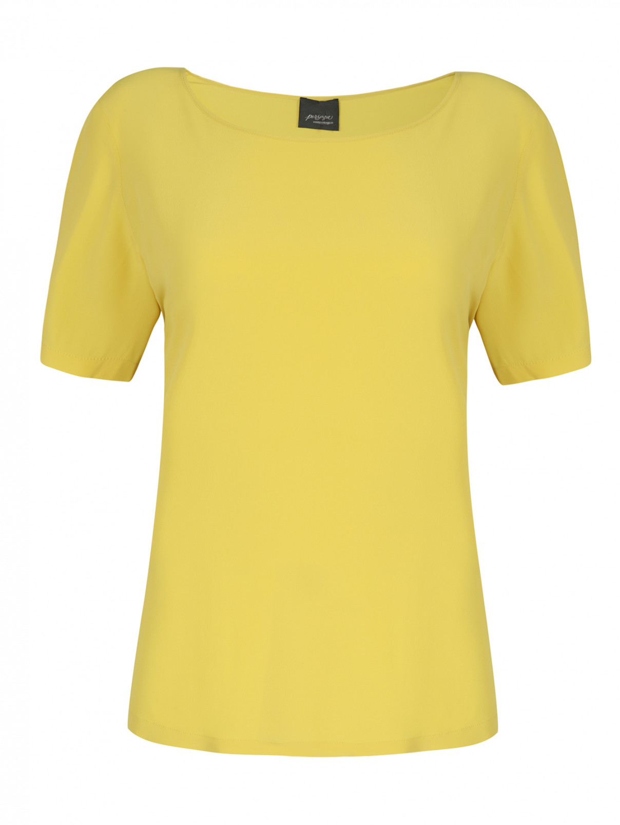 Блуза из смесового шелка с коротким рукавом Persona by Marina Rinaldi  –  Общий вид  – Цвет:  Желтый
