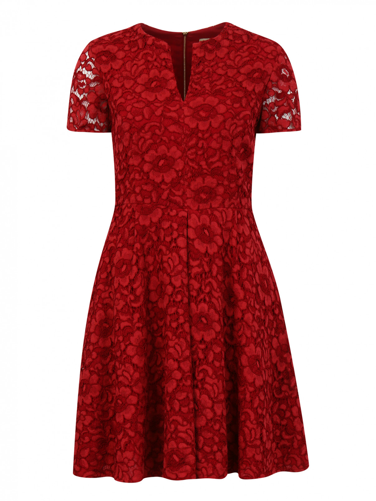 Кружевное платье с короткими рукавами Burberry  –  Общий вид  – Цвет:  Красный
