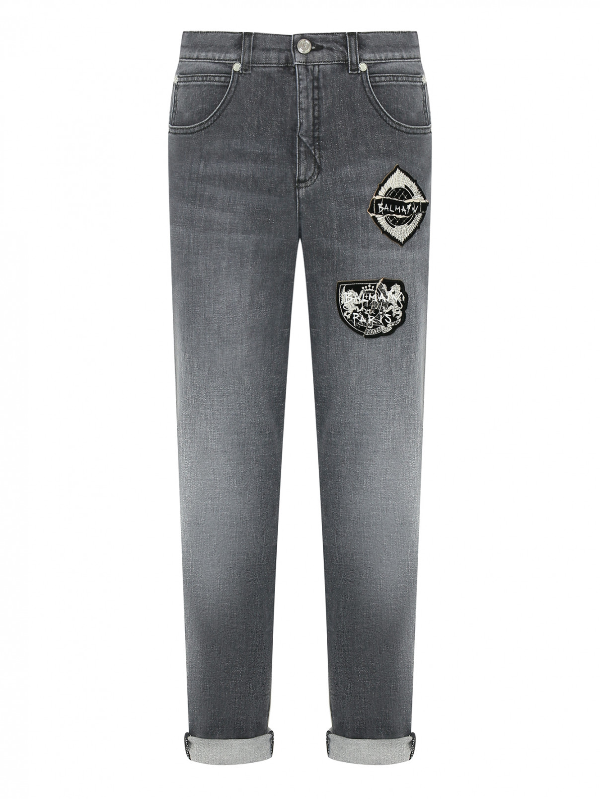 Прямые джинсы с аппликацией BALMAIN  –  Общий вид  – Цвет:  Серый