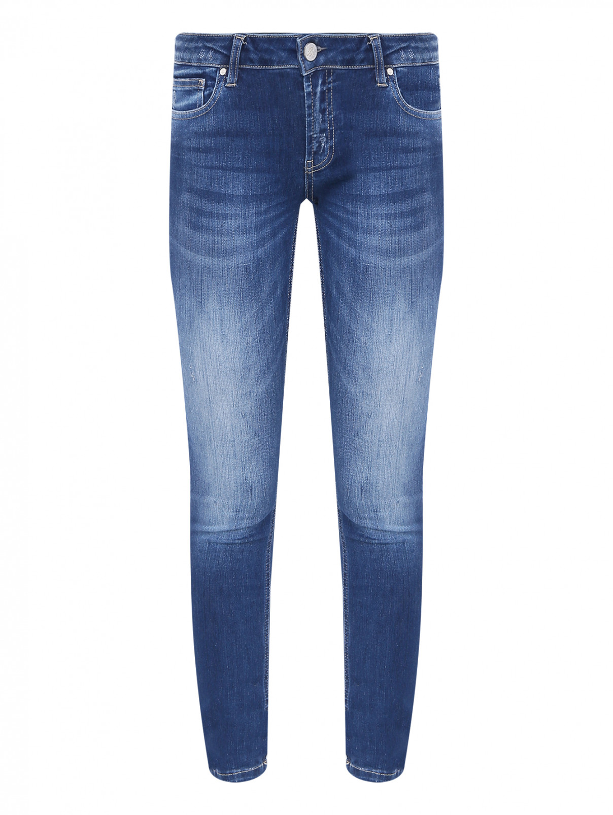 Зауженные джинсы с потертостями Frankie Morello  –  Общий вид  – Цвет:  Синий
