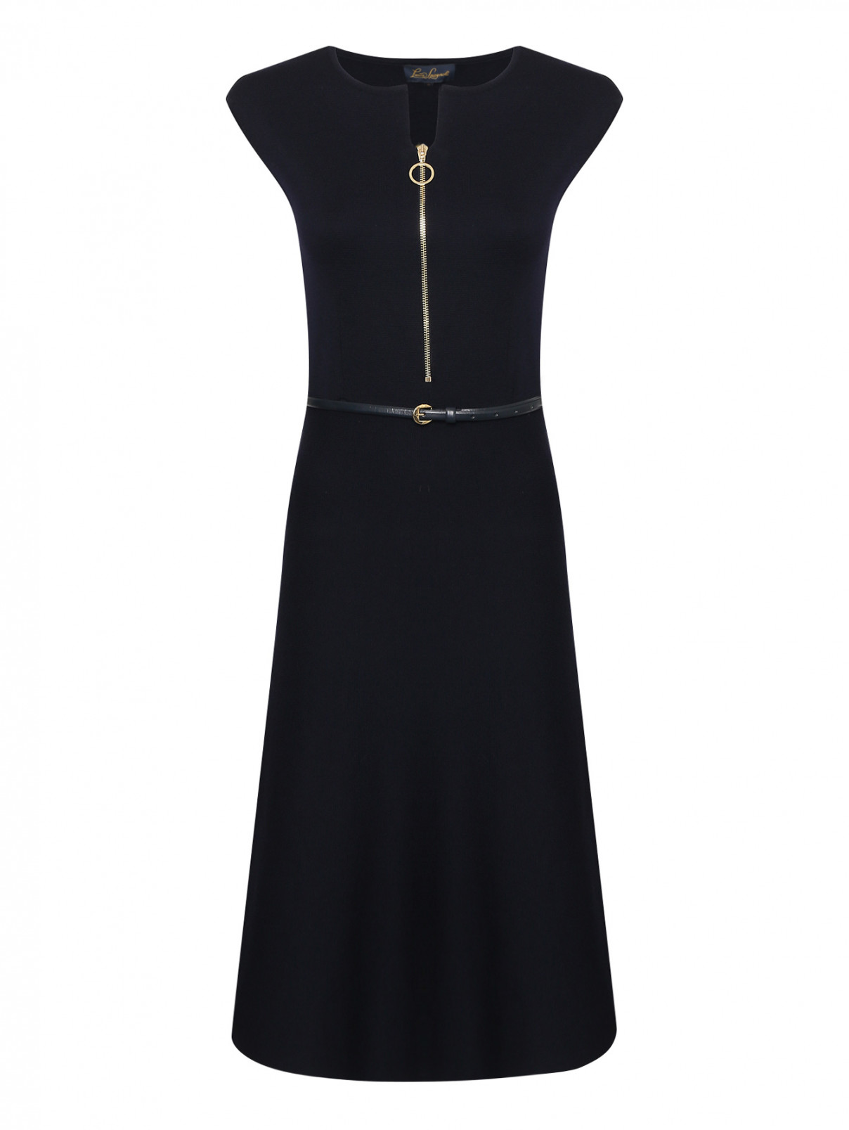Трикотажное платье из шерсти с поясом Luisa Spagnoli  –  Общий вид  – Цвет:  Синий