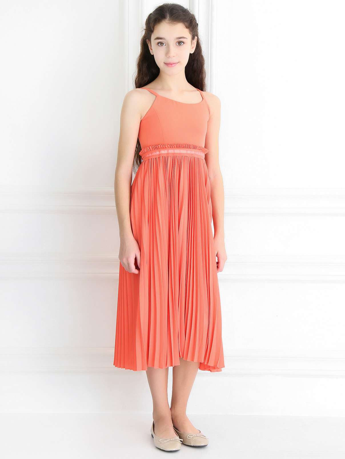 Платье с плиссированной юбкой PINKO  –  Модель Общий вид  – Цвет:  Оранжевый
