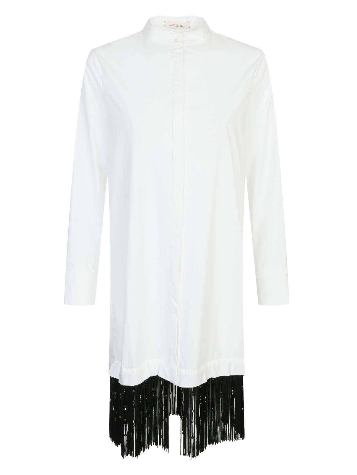 Удлиненная рубашка из хлопка с бахромой Dorothee Schumacher  –  Общий вид  – Цвет:  Белый