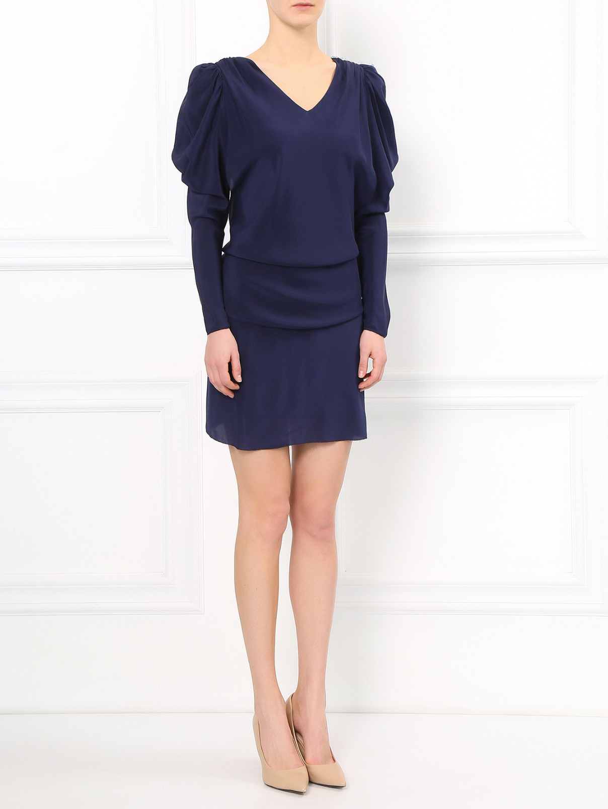 Платье-мини из шелка с объемными рукавами See by Chloe  –  Модель Общий вид  – Цвет:  Синий