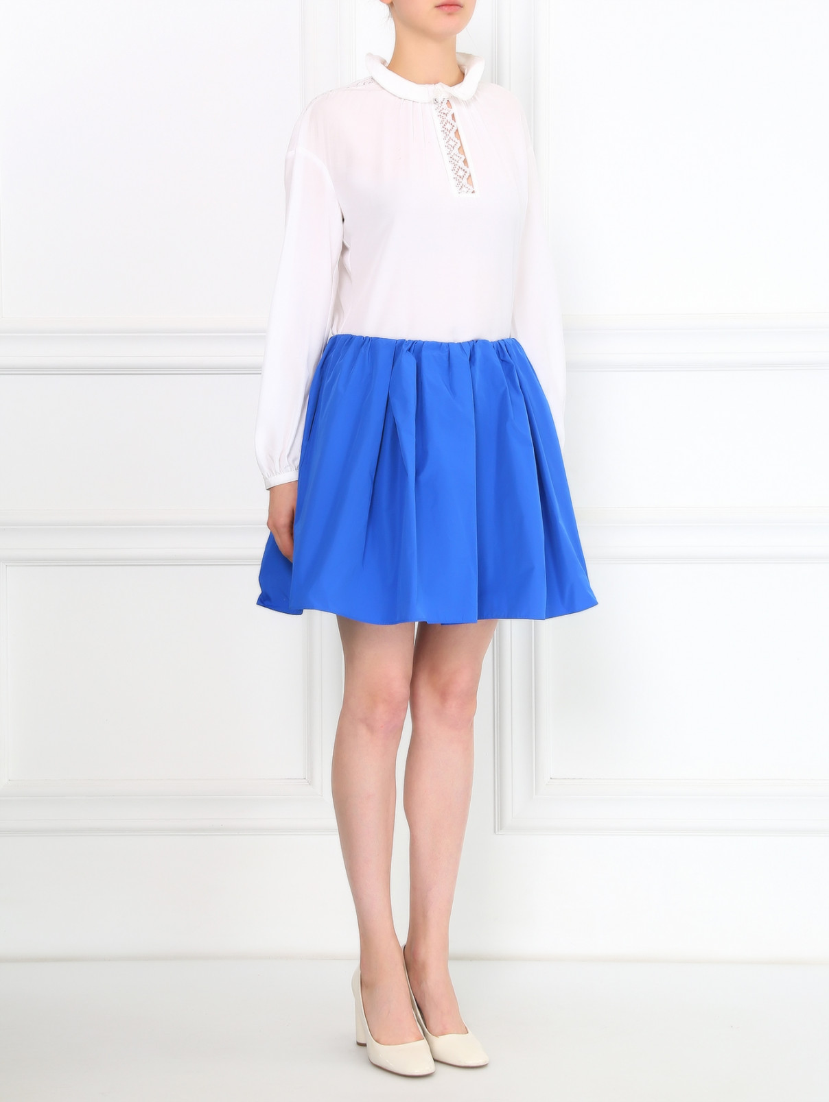 Однотонная юбка-мини Carven  –  Модель Общий вид  – Цвет:  Синий