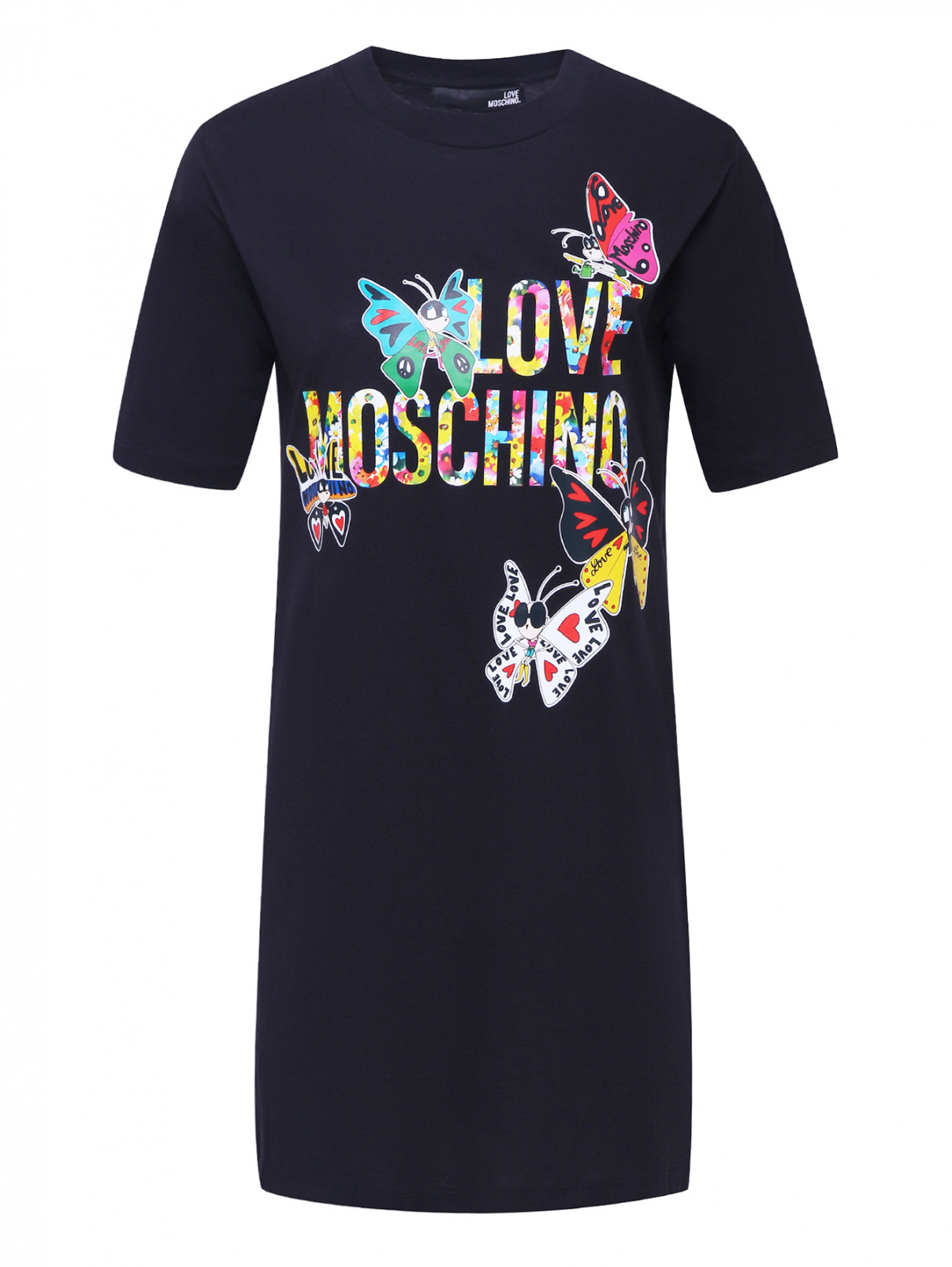 Трикотажное платье с принтом Love Moschino  –  Общий вид  – Цвет:  Черный