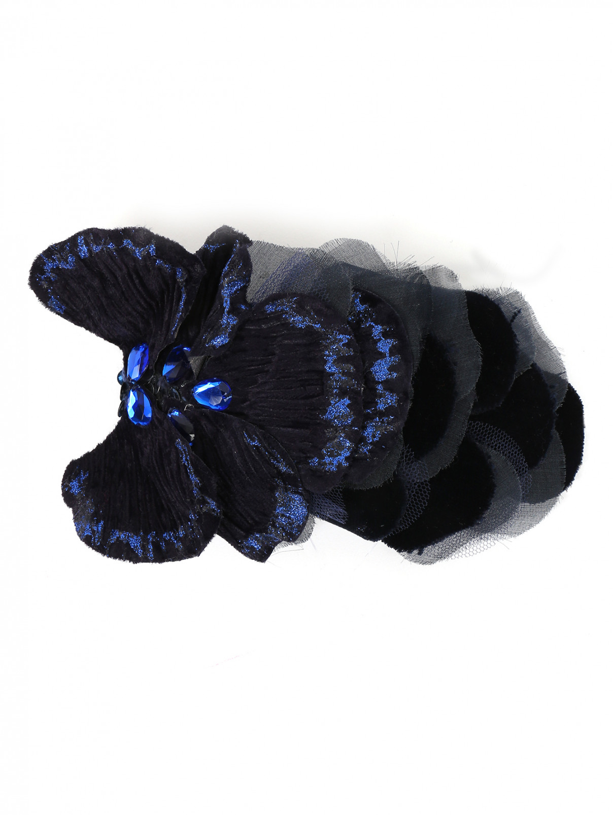 Ободок из бархата с кристаллами на резинке Quis Quis  –  Общий вид  – Цвет:  Синий