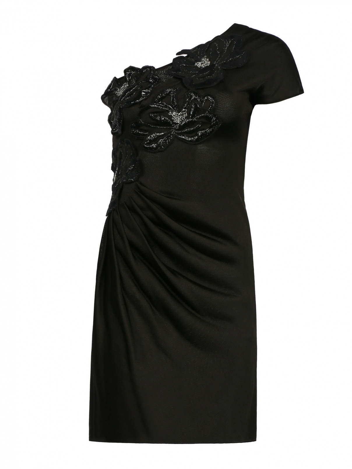 Трикотажное платье с вышивкой Emporio Armani  –  Общий вид  – Цвет:  Серый