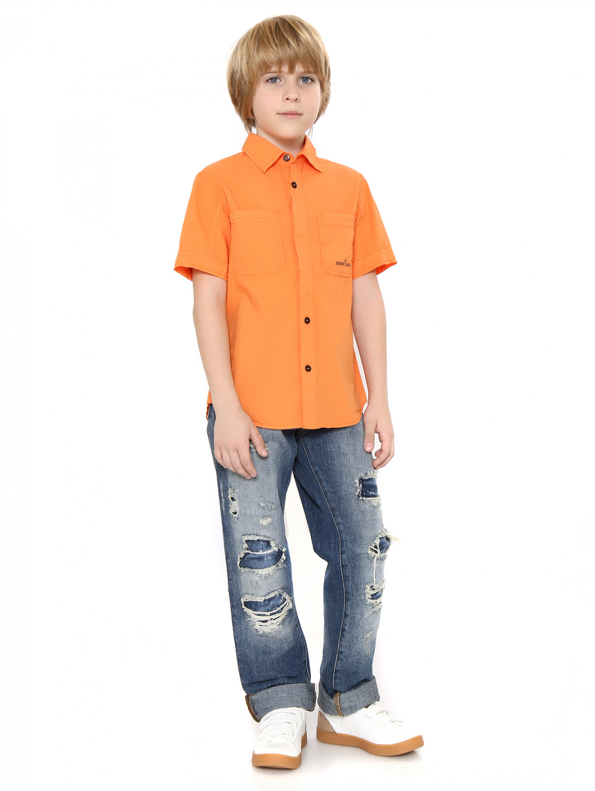 Рубашка из хлопка с накладными карманами Stone Island  –  Модель Общий вид  – Цвет:  Оранжевый