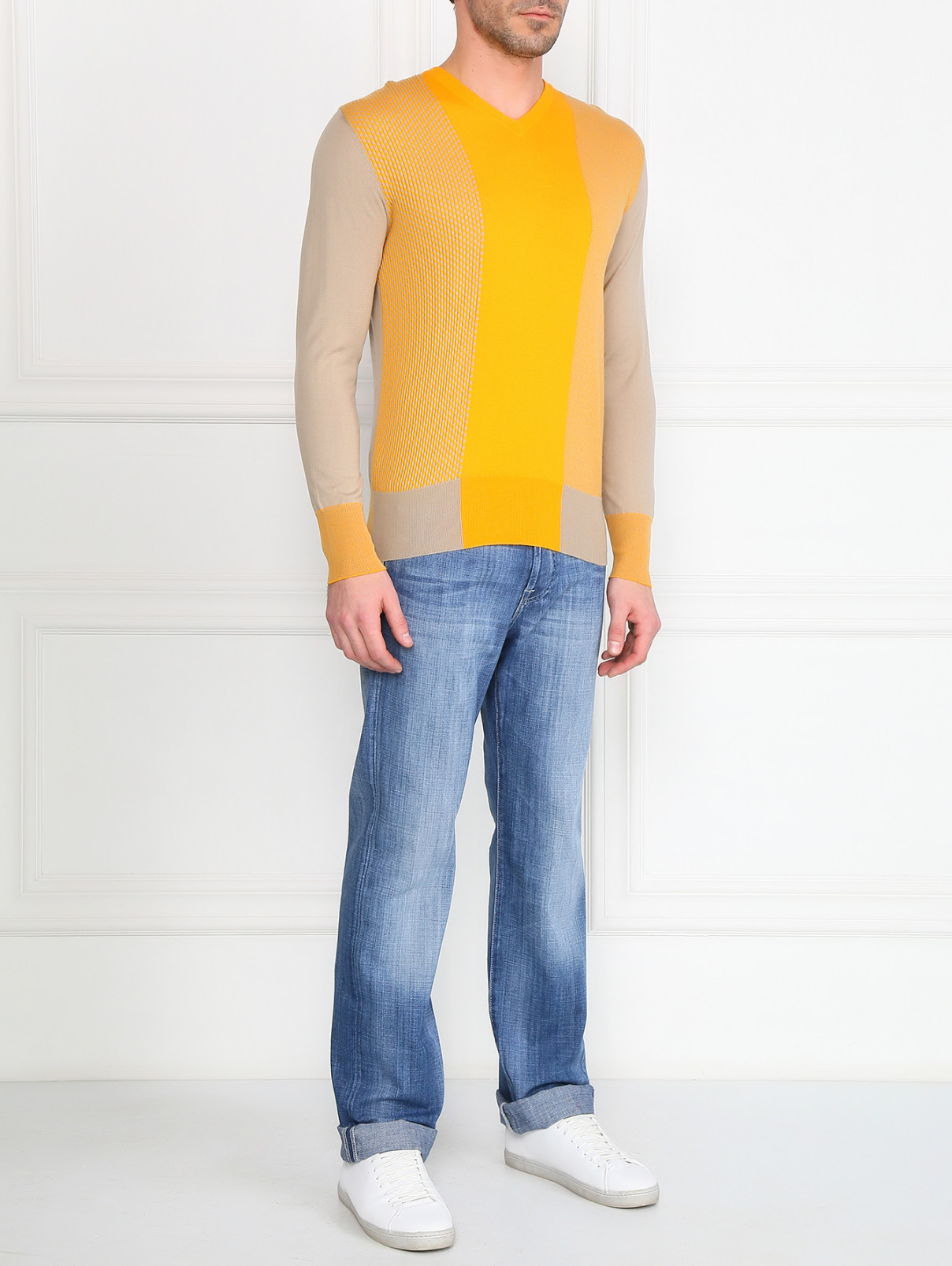Пуловер из хлопка и кашемира с узором Etro  –  Модель Общий вид  – Цвет:  Желтый
