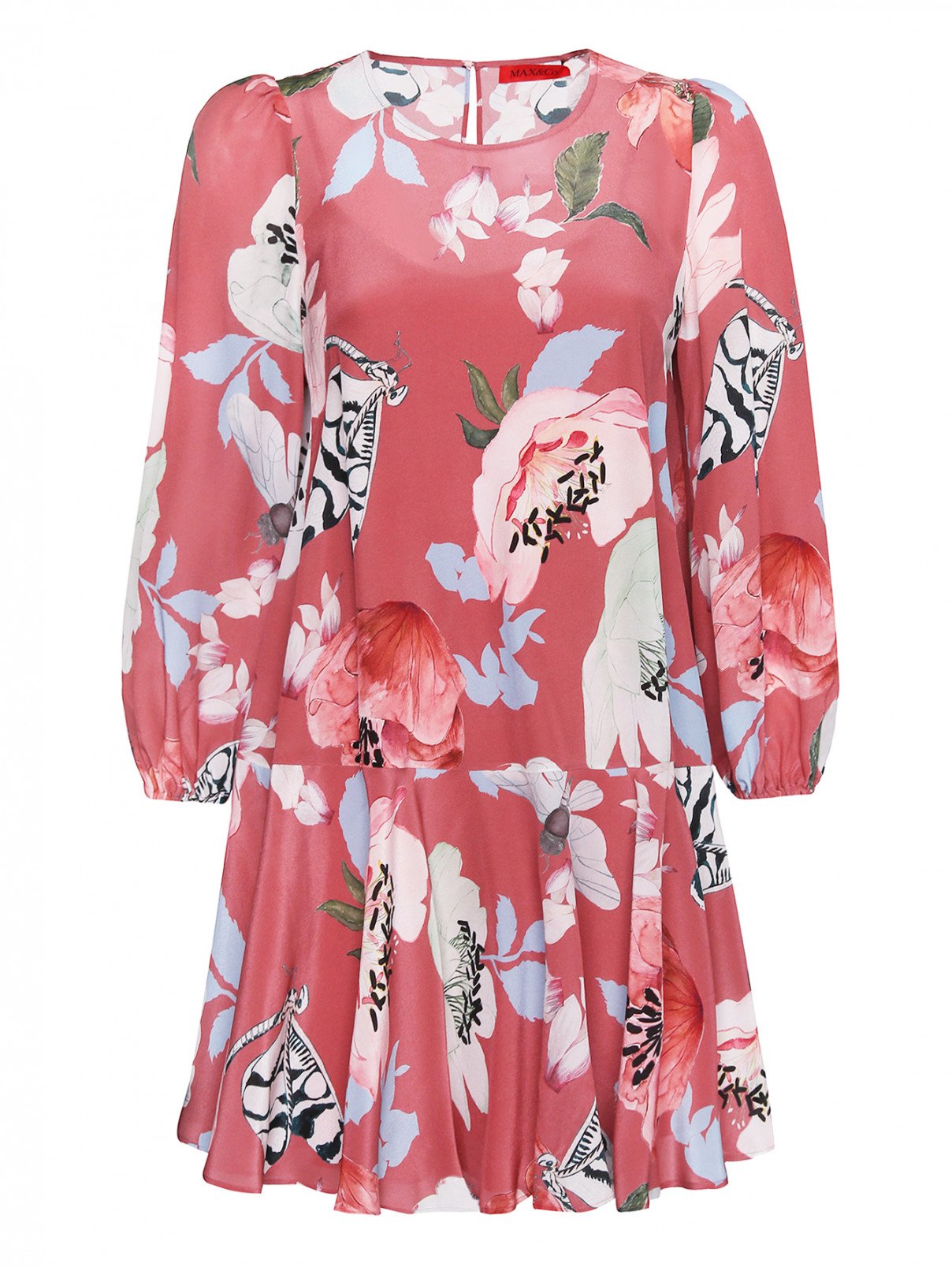 Платье из шелка с цветочным узором Max&Co  –  Общий вид  – Цвет:  Узор