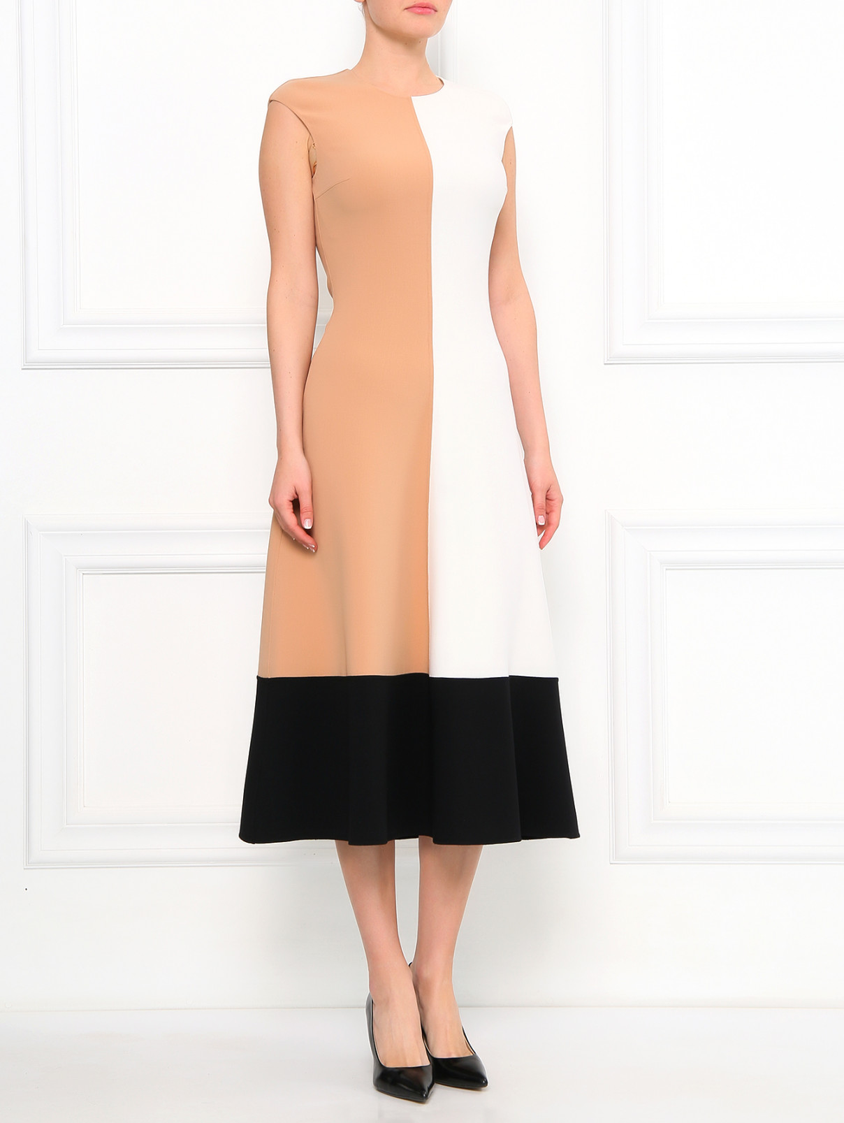 Платье-миди из шерсти Michael Kors  –  Модель Общий вид  – Цвет:  Бежевый