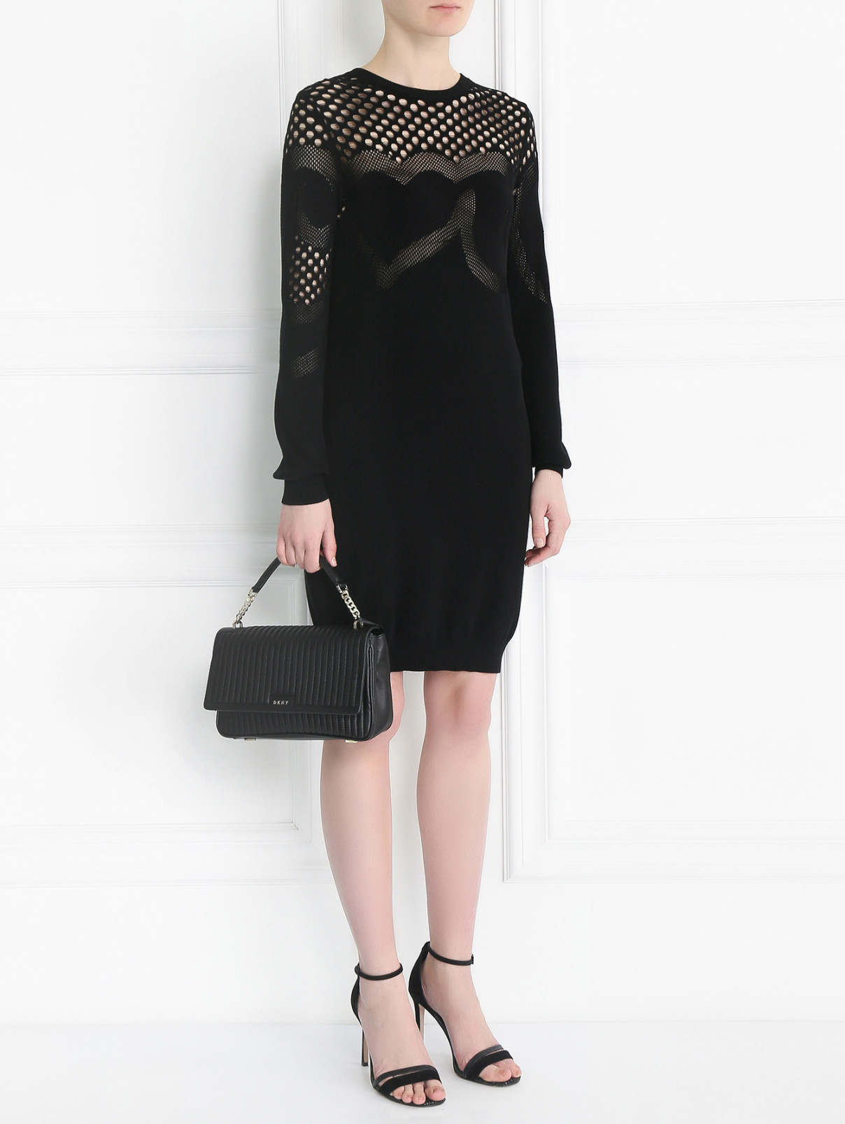 Платье из трикотажа с перфорацией и узором Moschino Love  –  Модель Общий вид  – Цвет:  Черный