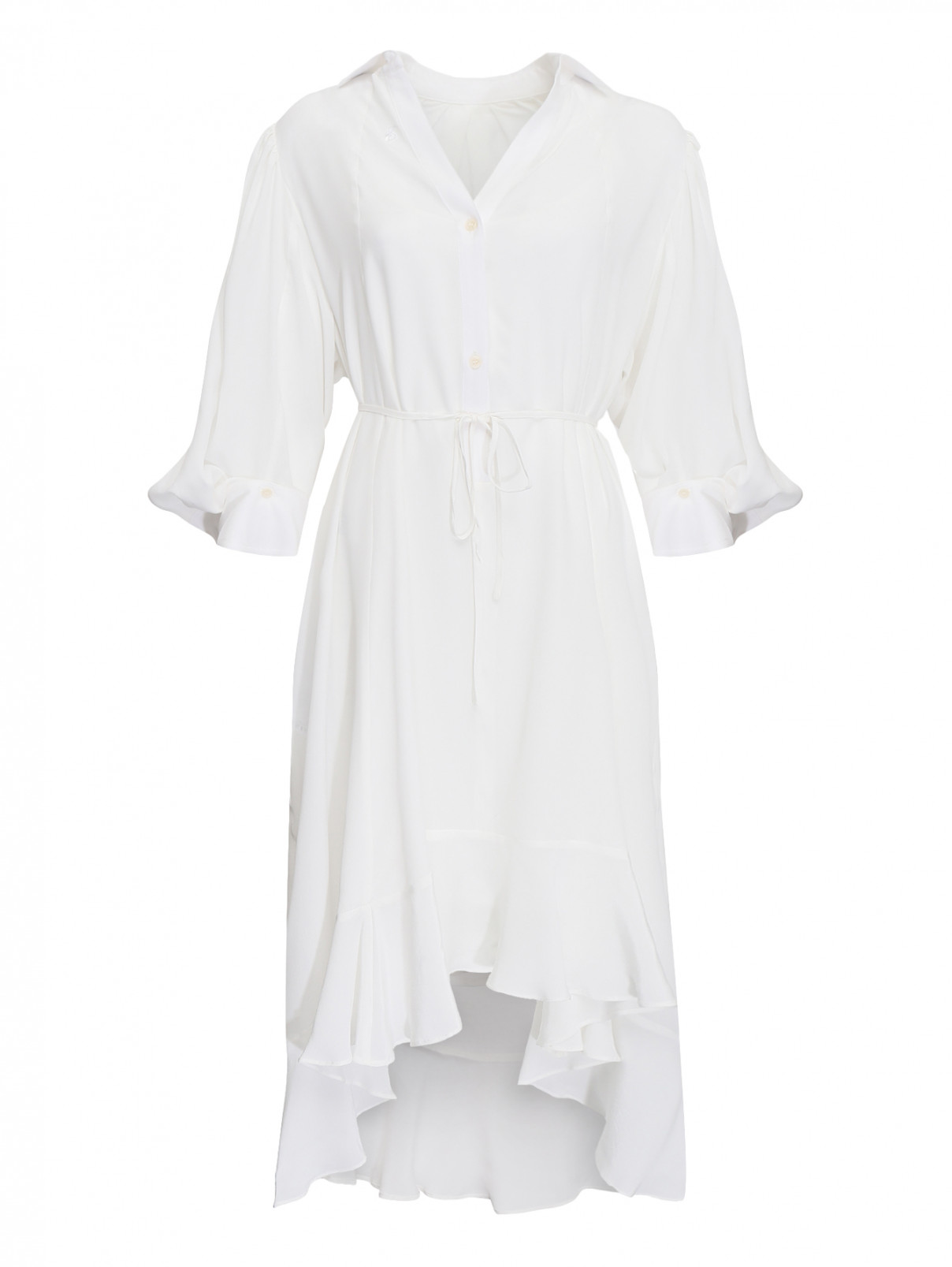 Платье из шелка с воланом BOSCO  –  Общий вид  – Цвет:  Белый