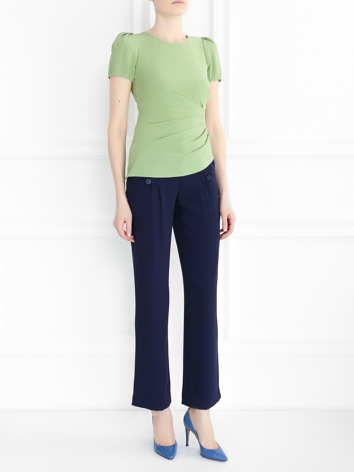 Блуза из шелка с драпировкой Emporio Armani  –  Модель Общий вид  – Цвет:  Зеленый