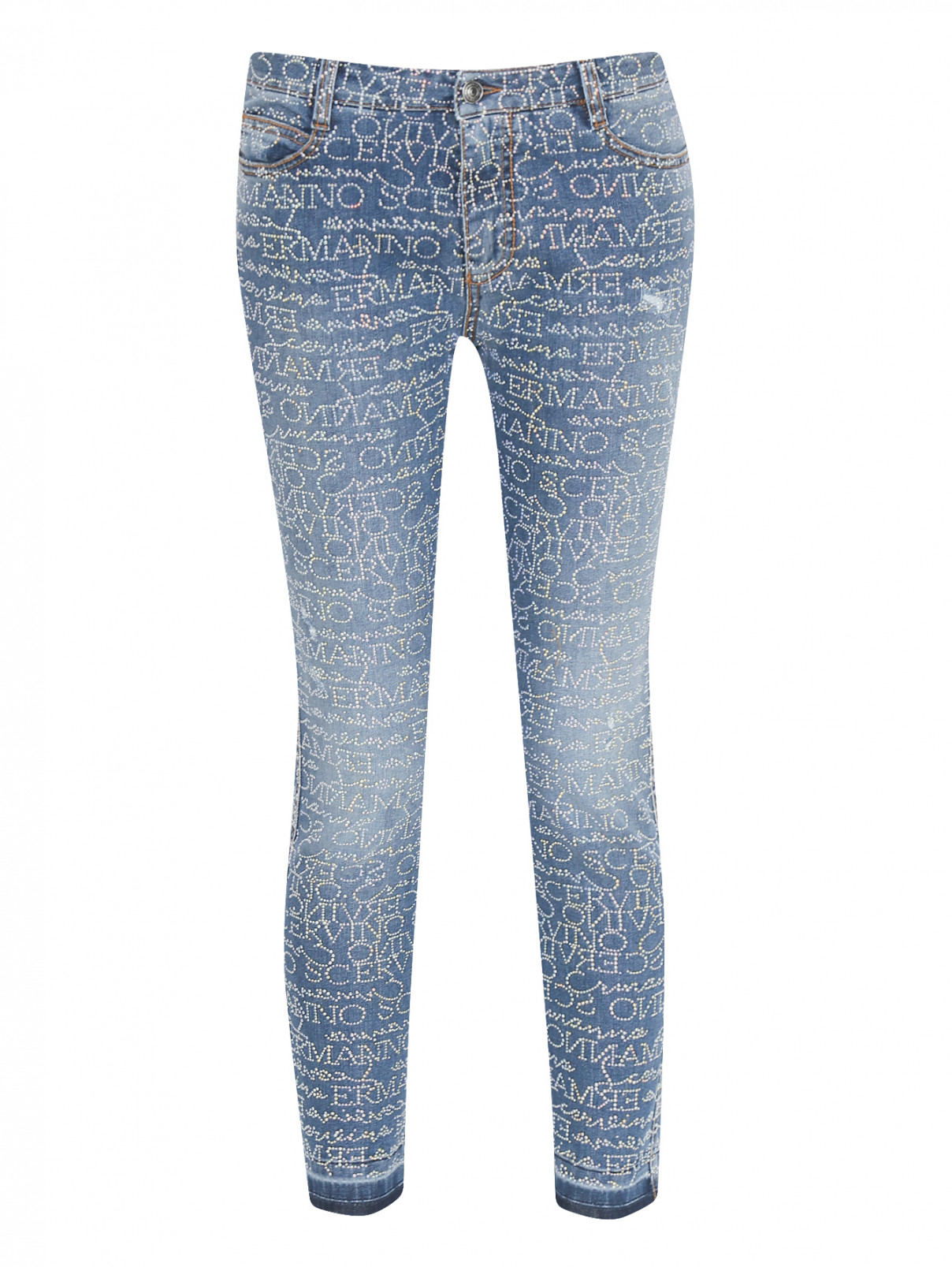 Укороченные джинсы декорированные стразами Ermanno Scervino  –  Общий вид  – Цвет:  Синий