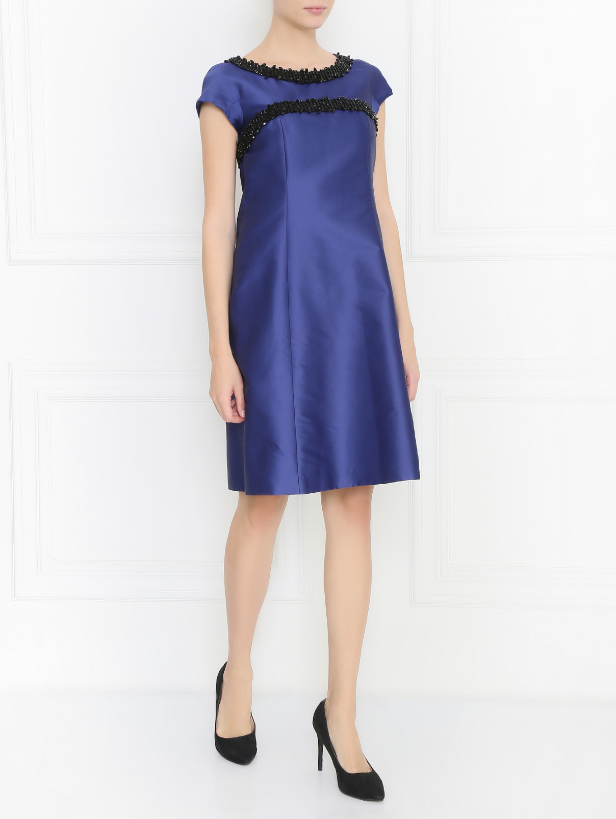 Платье декорированное бисером Weekend Max Mara  –  Модель Общий вид  – Цвет:  Синий