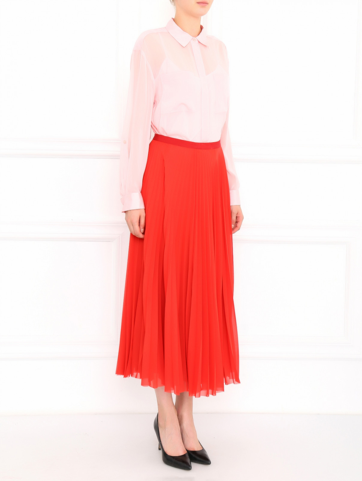 Плиссированная юбка-миди Andrew GN  –  Модель Общий вид  – Цвет:  Оранжевый